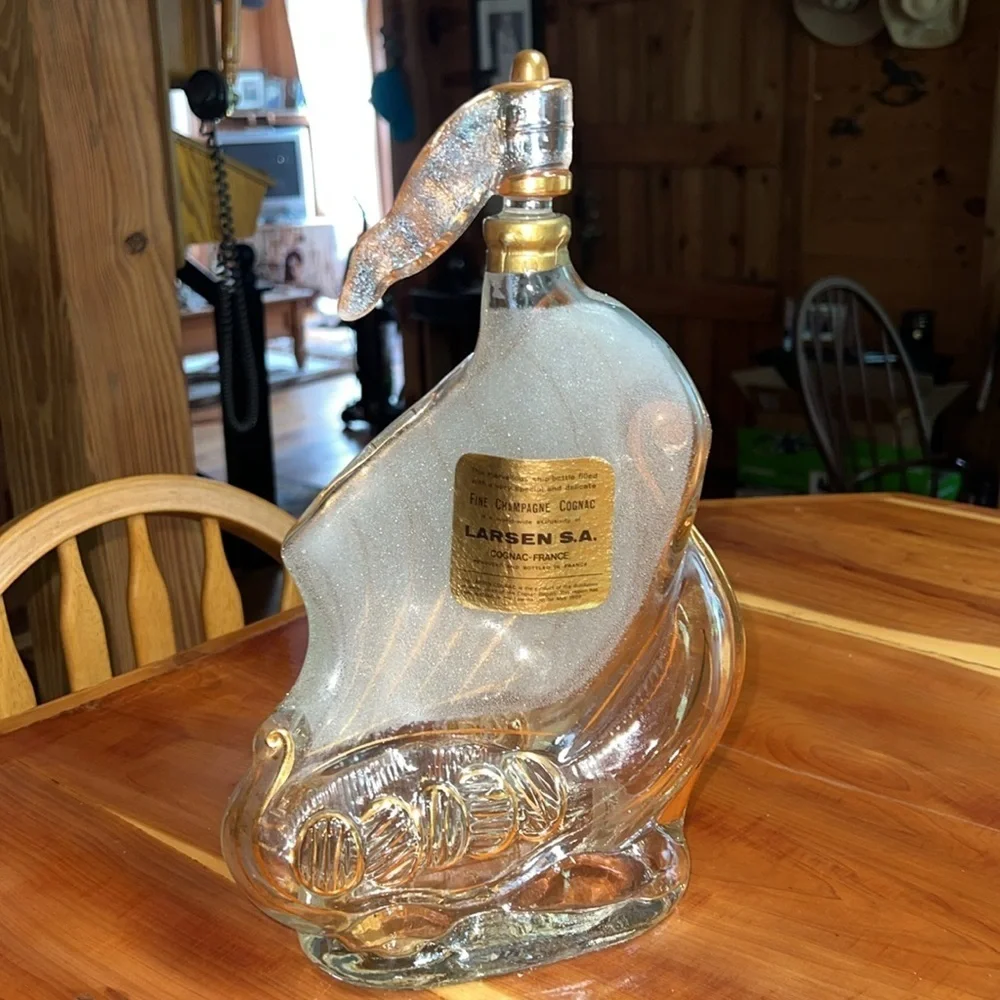 Vintage Larsen Cognac Decanter with Stopper, Viking Ship Shape, France 1960s